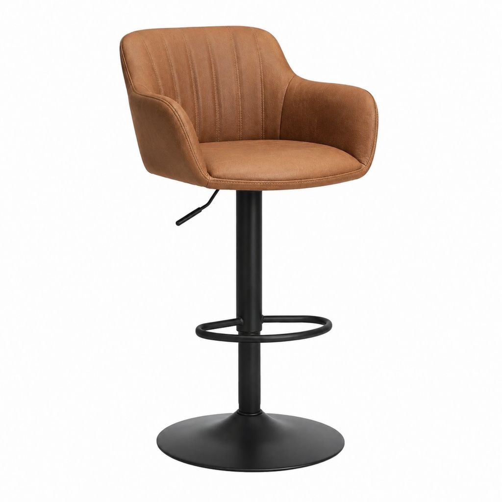 Barhocker mit Armlehnen Braun PU-Kunstleder Stahlgestell höhenverstellbar 56 x 52 x 92-113 cm