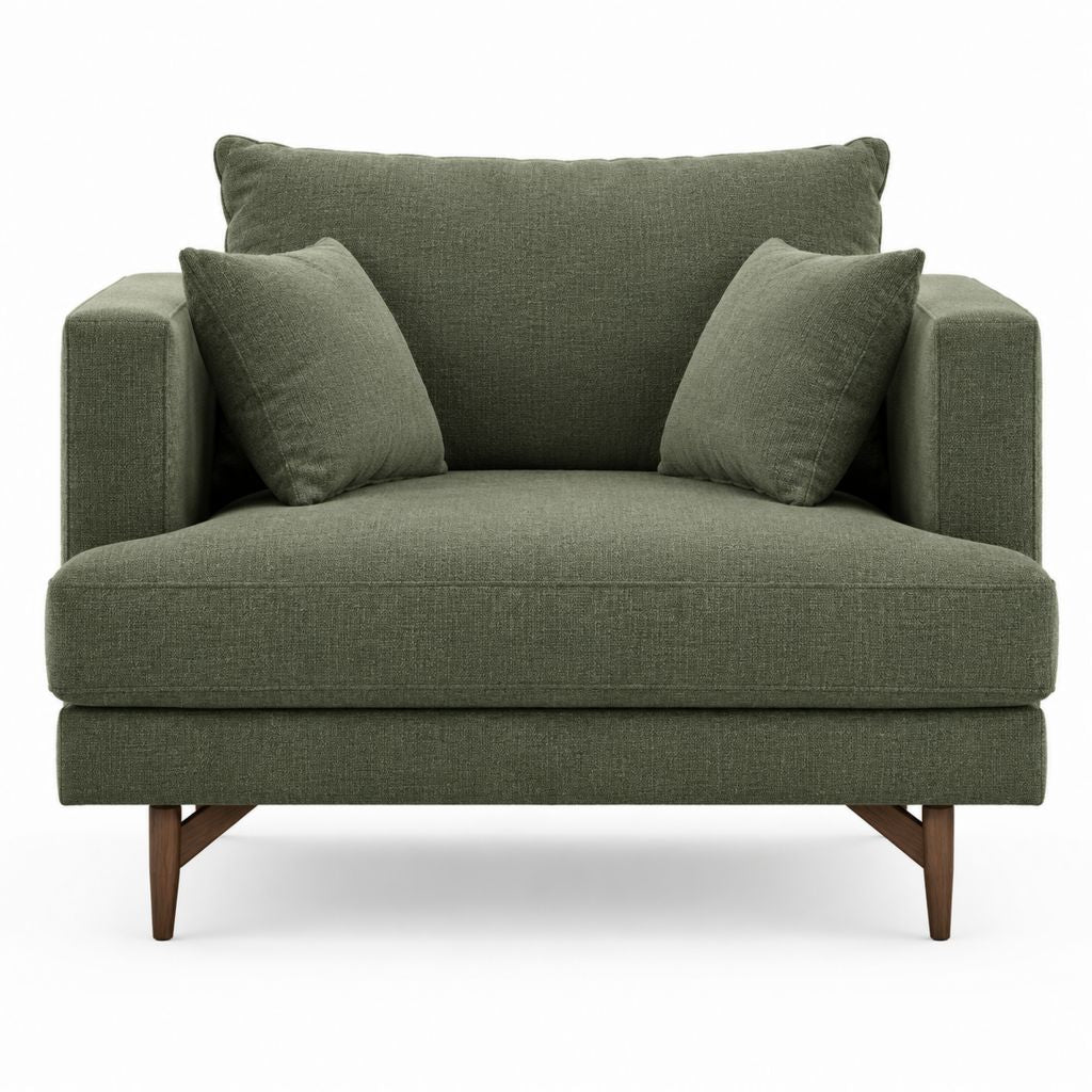 Sessel Olivgrün Polyester rechteckig mit Massivholzbeinen 100 x 90 x 85 cm