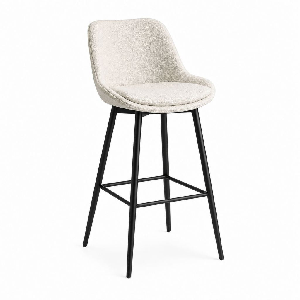 Barhocker mit Rückenlehne Creme Polyester-Bouclé Stahlgestell 50 x 53 x 99 cm Sitzhöhe 75 cm