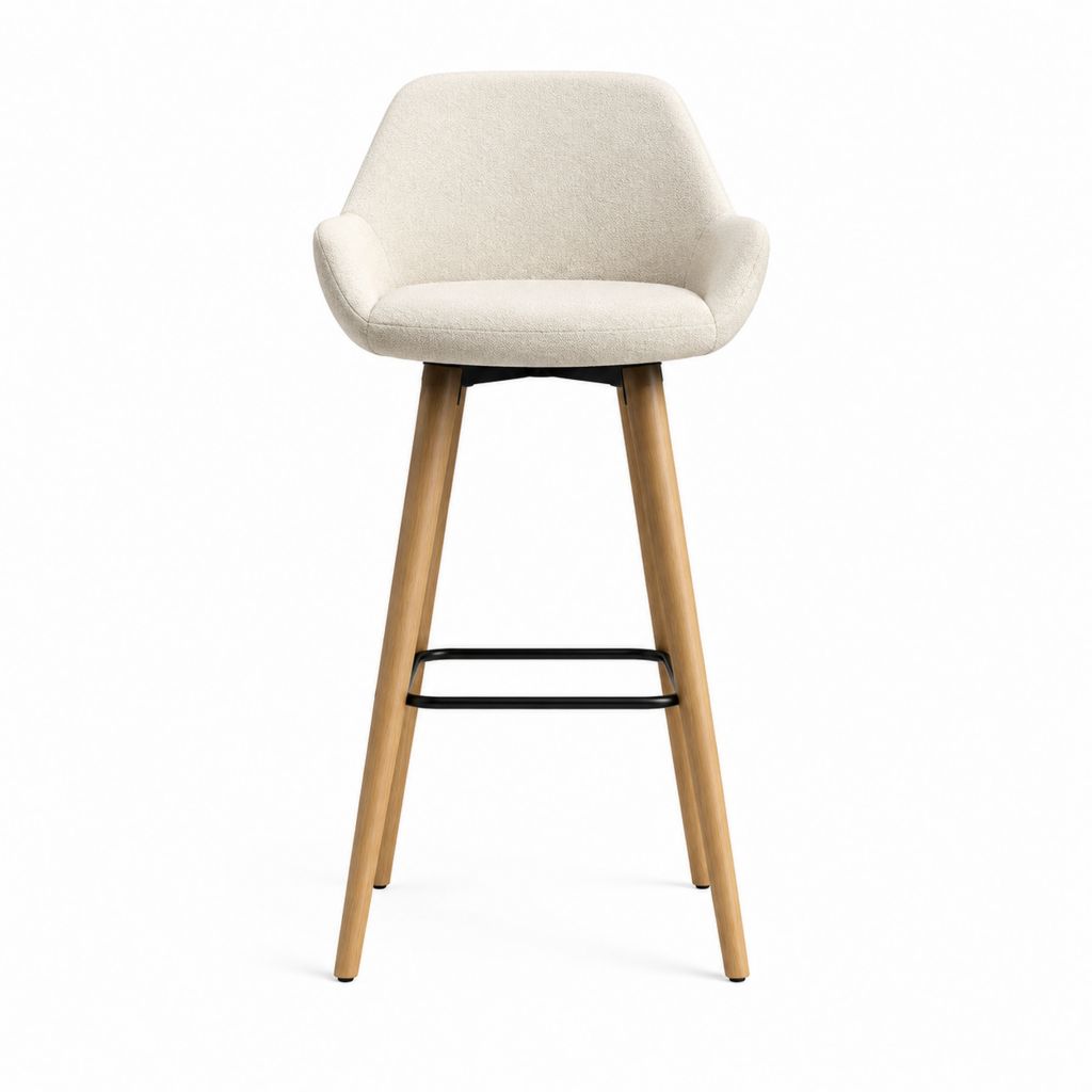 Barhocker mit Armlehnen Creme Bouclé-Polyester Buchen-Massivholz 55 x 55 x 104 cm