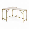 Eckschreibtisch in L-Form Hellbeige Gold MDF Stahl 140 x 140 x 75 cm