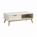 Couchtisch mit Schublade und offenem Fach Weiß MDF Gummibaum-Massivholz Rechteckig 100 x 50 x 45 cm