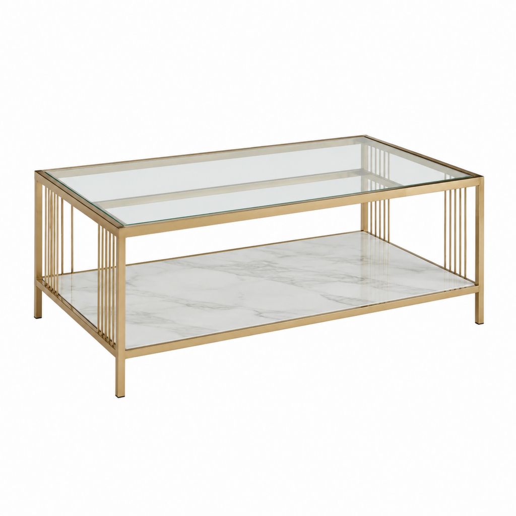 Couchtisch Gold Stahl mit Glasplatten rechteckig 100 x 60 x 45 cm