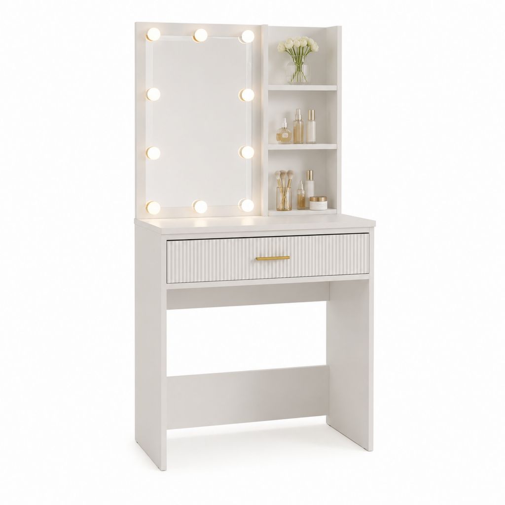 Schminktisch mit LED-Spiegel Weiß MDF rechteckig 80 x 40 x 140 cm