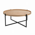 Runder Couchtisch Eichefarben MDF mit Eichenfurnier Stahlgestell Ø 80 cm Höhe 40 cm