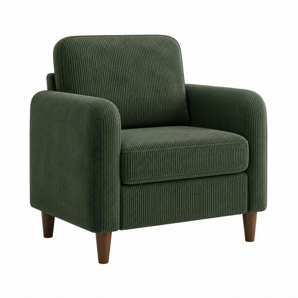 Ohrensessel Grün mit Polyester-Cordbezug und Massivholzbeinen 82 x 86 x 84 cm