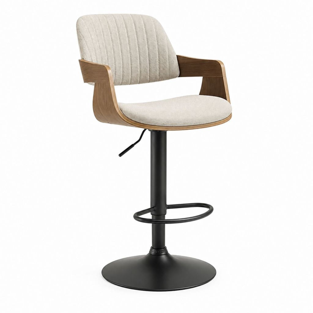 Barhocker mit Armlehnen Beige Polyester Walnussfurnier Höhenverstellbar 55 x 54 x 92-113 cm