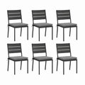 6er Set Gartenstühle Schwarz Stahl mit grauen Polyester Sitzkissen 42 x 53 x 83 cm