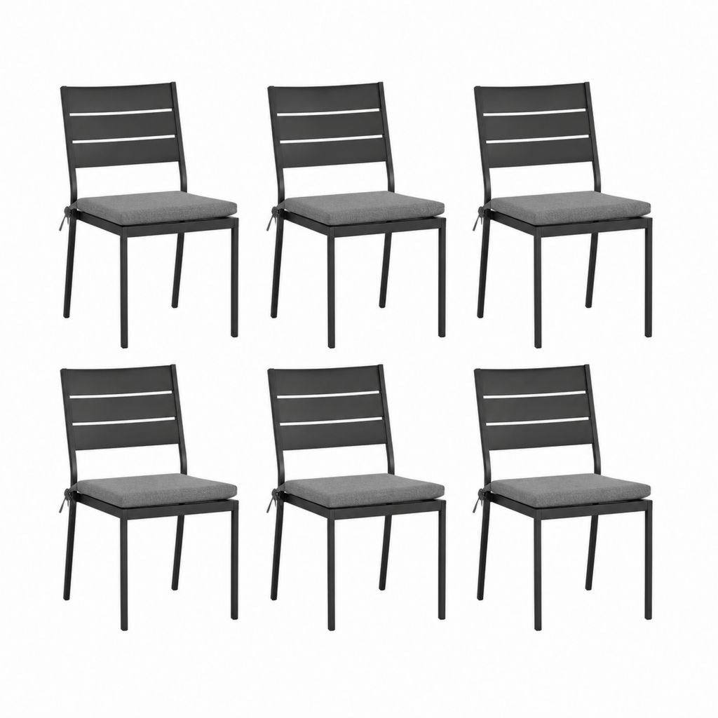 6er Set Gartenstühle Schwarz Stahl mit grauen Polyester Sitzkissen 42 x 53 x 83 cm