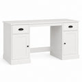 Schreibtisch Weiß aus MDF rechteckig 140 x 60 x 75 cm mit 2 Schubladen und 2 Türen