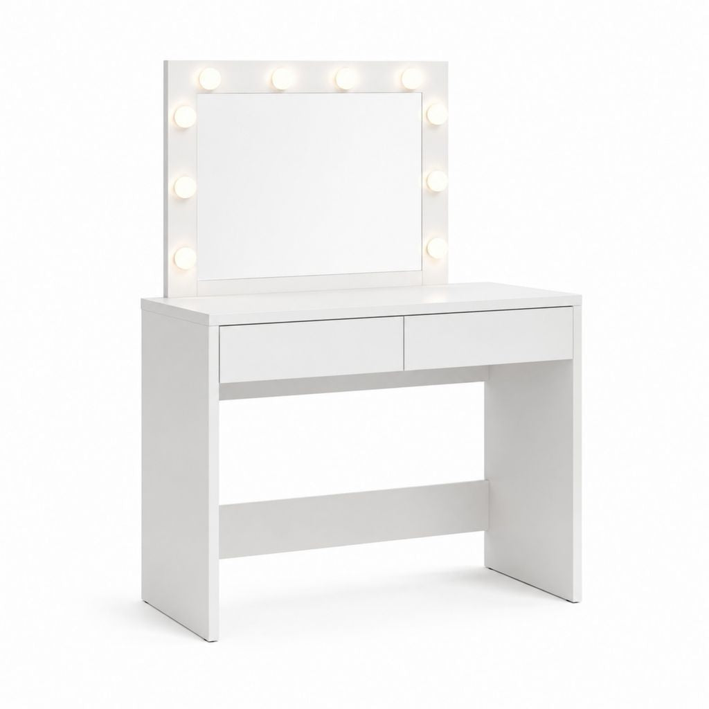 Schminktisch Weiß aus MDF mit Spiegel und 10 LED-Leuchten 80 x 40 x 140 cm