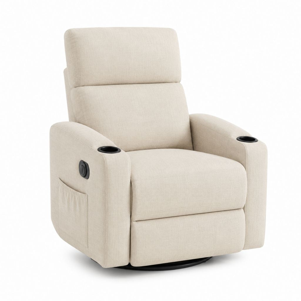 Relaxsessel Fernsehsessel Beige Polyester mit Liegefunktion Drehfuß und Getränkehaltern 88 x 96 x 104 cm