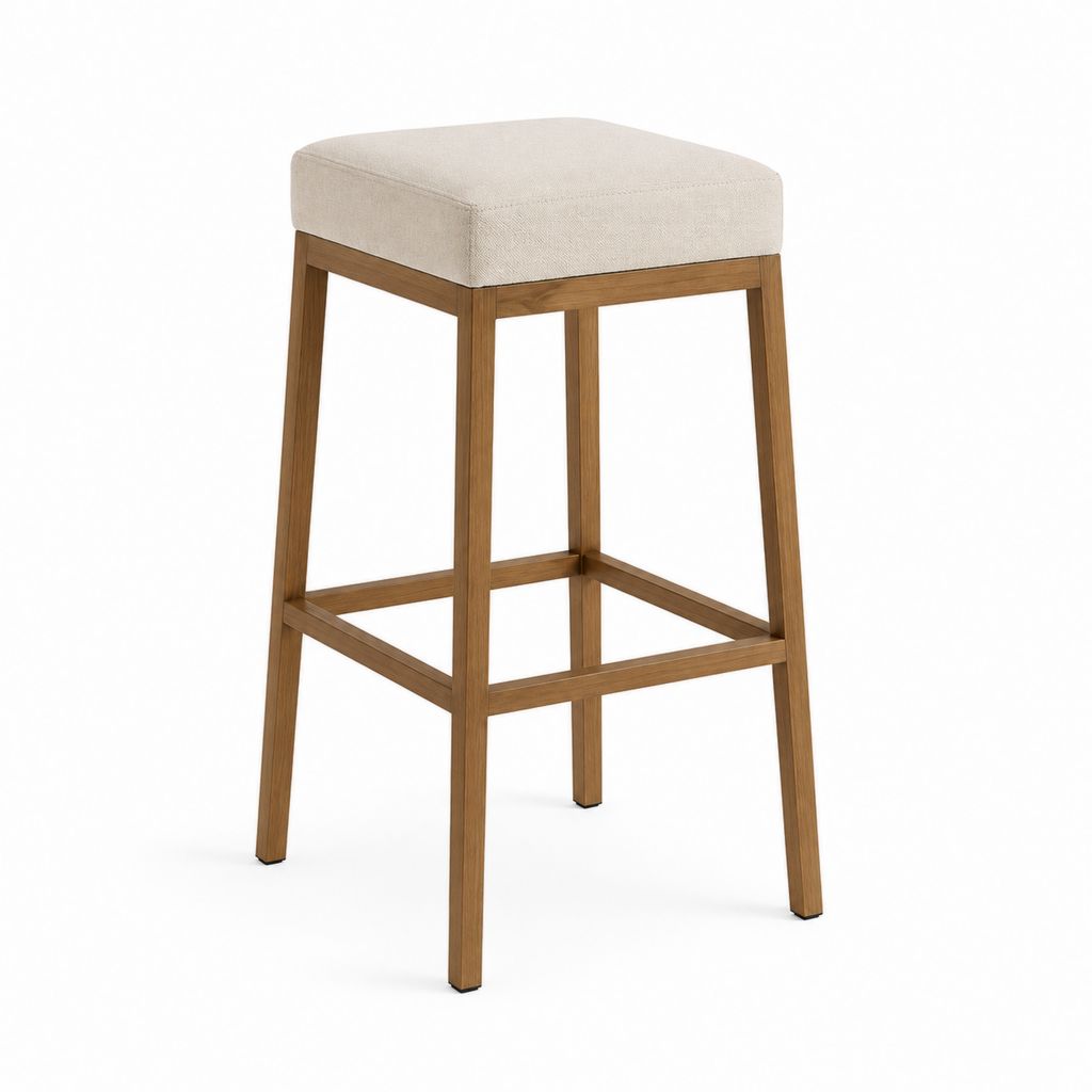 Barhocker Beige mit Massivholzgestell und gepolstertem Sitz 40 x 40 x 75 cm