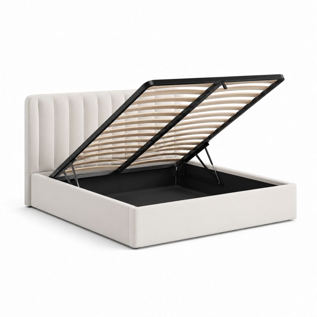 Stauraumbett Doppelbett Creme Polyester Rechteckig 160 x 200 cm
