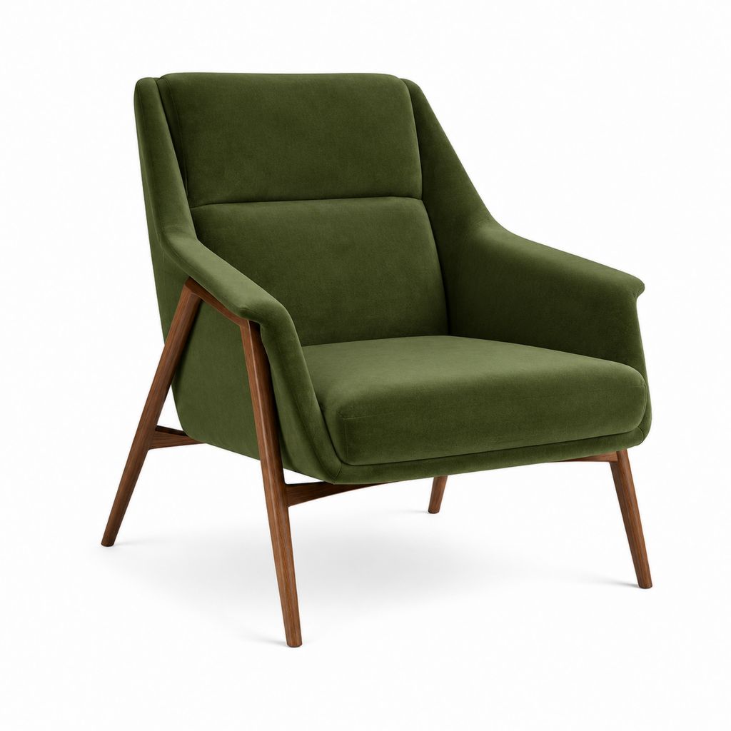 Loungesessel Grün mit Polyester-Samtbezug und Massivholzgestell 72 x 82 x 95 cm