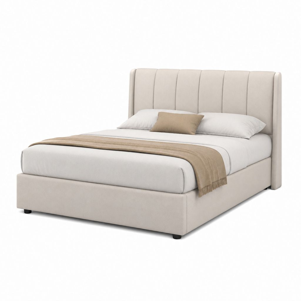 Stauraumbett Doppelbett Beige Polyester Rechteckig Liegefläche 160 x 200 cm