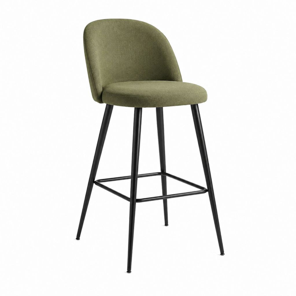 Barhocker mit Rückenlehne Olivgrün Polyester-Samt Stahlgestell 50 x 55 x 99 cm