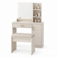 Schminktisch Set Cremeweiß aus MDF mit Spiegel LED-Beleuchtung Stauraum und Hocker 80 x 40 x 145 cm