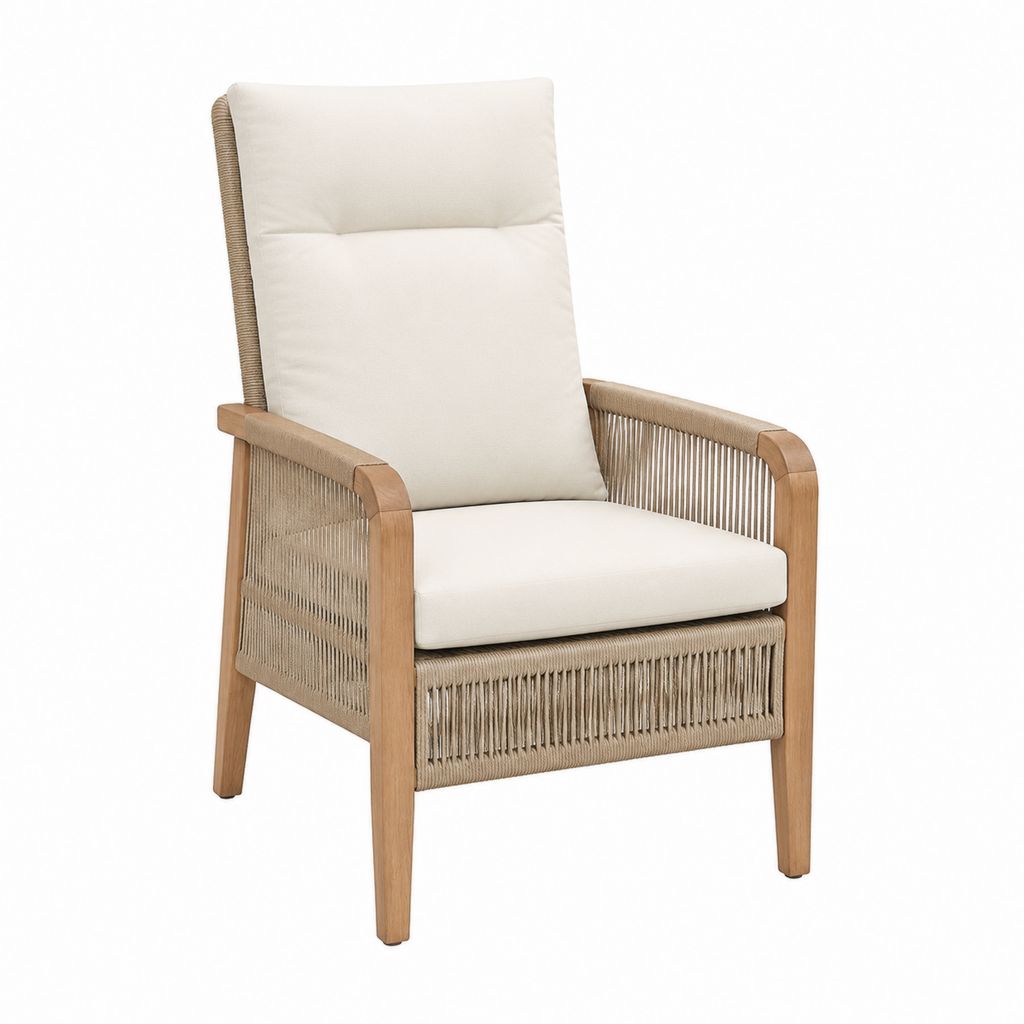 Gartenstuhl Hochlehner beige aus Teakholz und Polypropylen-Geflecht 65 x 85 x 80 cm