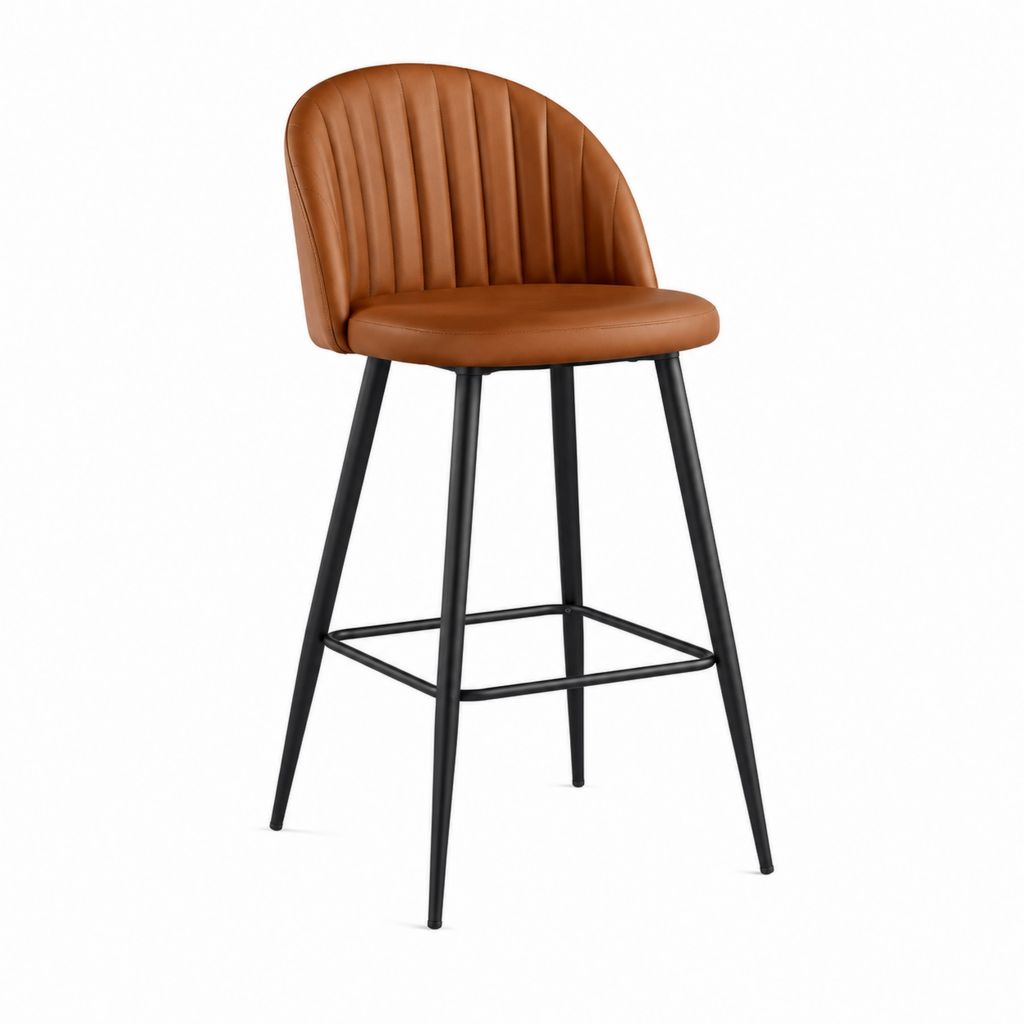 Barhocker Braun mit Rückenlehne aus PU-Kunstleder und Stahlgestell 97 x 49 x 54 cm