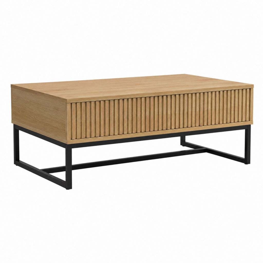 Couchtisch Eichefarben MDF mit Eichenfurnier rechteckig 100 x 60 x 40 cm mit Stahlgestell
