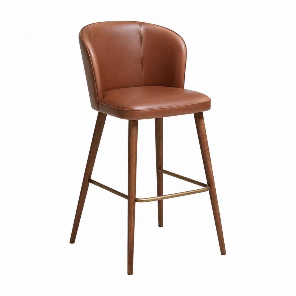 Barhocker mit Rückenlehne cognacfarbenes PU-Kunstleder Massivholzgestell Sitzhöhe 75 cm 50 x 54 x 102 cm